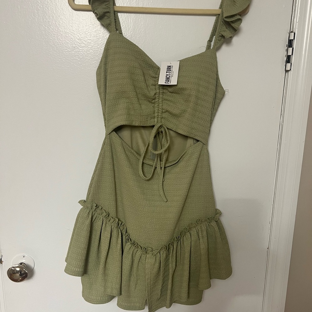 Privy Green Cut Out Ruffled Sundress